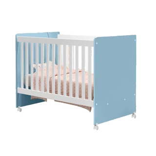 Berço Padrão Americano Catatau Com Rodizios J&A Móveis Branco/Azul