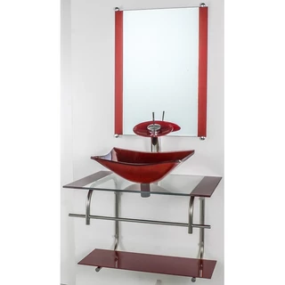 GABINETE DE VIDRO PARA BANHEIRO INOX 60CM CUBA QUADRADA VERMELHO CEREJA