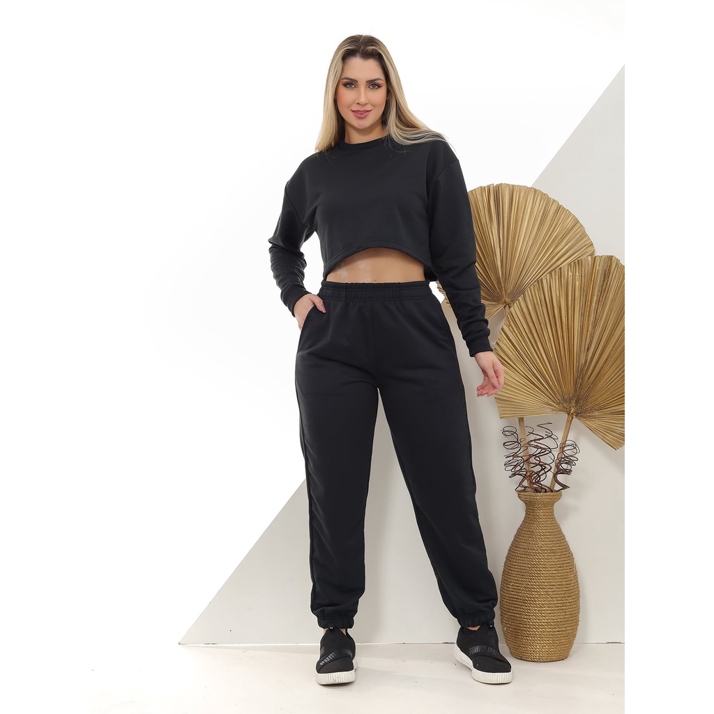 Conjunto Moleton Feminino Preto | Shopee Brasil