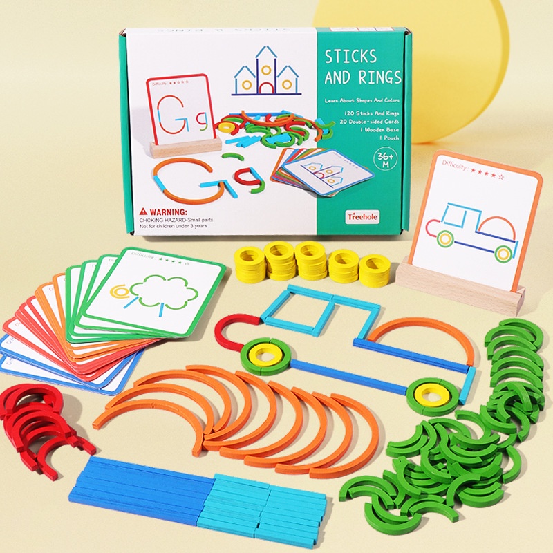 Jogo De Inteligência De Quebra-Cabeça E Anéis Criativos De Madeira Montessori Early Childhood Brinquedos Educacionais Para Crianças De 3 Anos