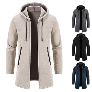 Sobretudo Masculina Casaco Quente De Manga Longa Com Capuz Cor Liso Quente Jaqueta para Inverno Plus Size
