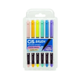Caneta Cis Brush Pen Aquarelável Estojo com 6 Cores Pastel Marcador Artístico