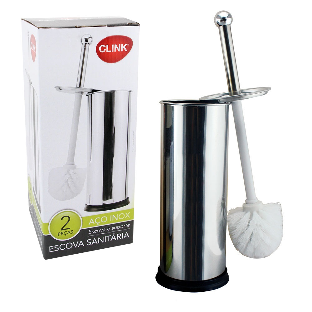 Escova Sanitária Clink Em Aco Inox Lavatina Limpar Vaso Sanitario Limpeza Higienização Banheiro Em Aço Inox C/ Suporte
