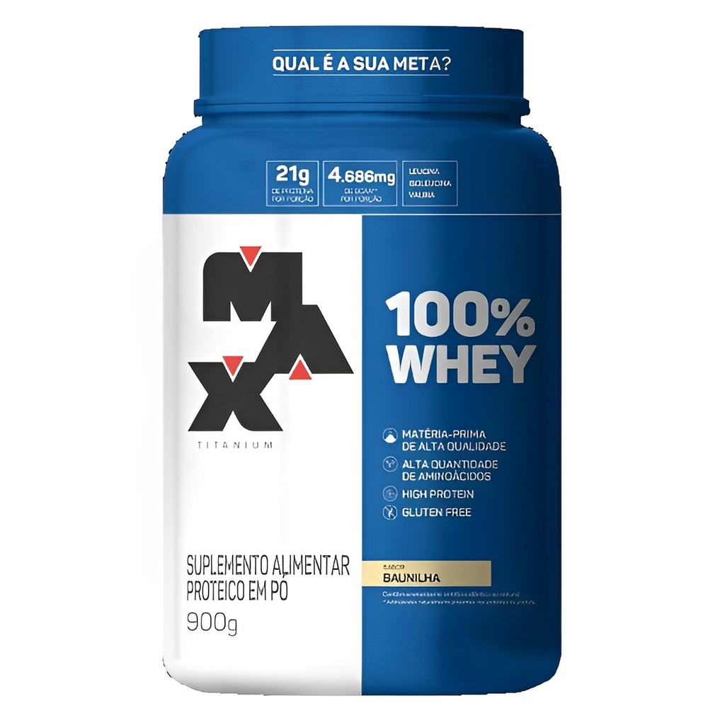 100% Whey Concentrado Baunilha Pote 900g – Max Titanium