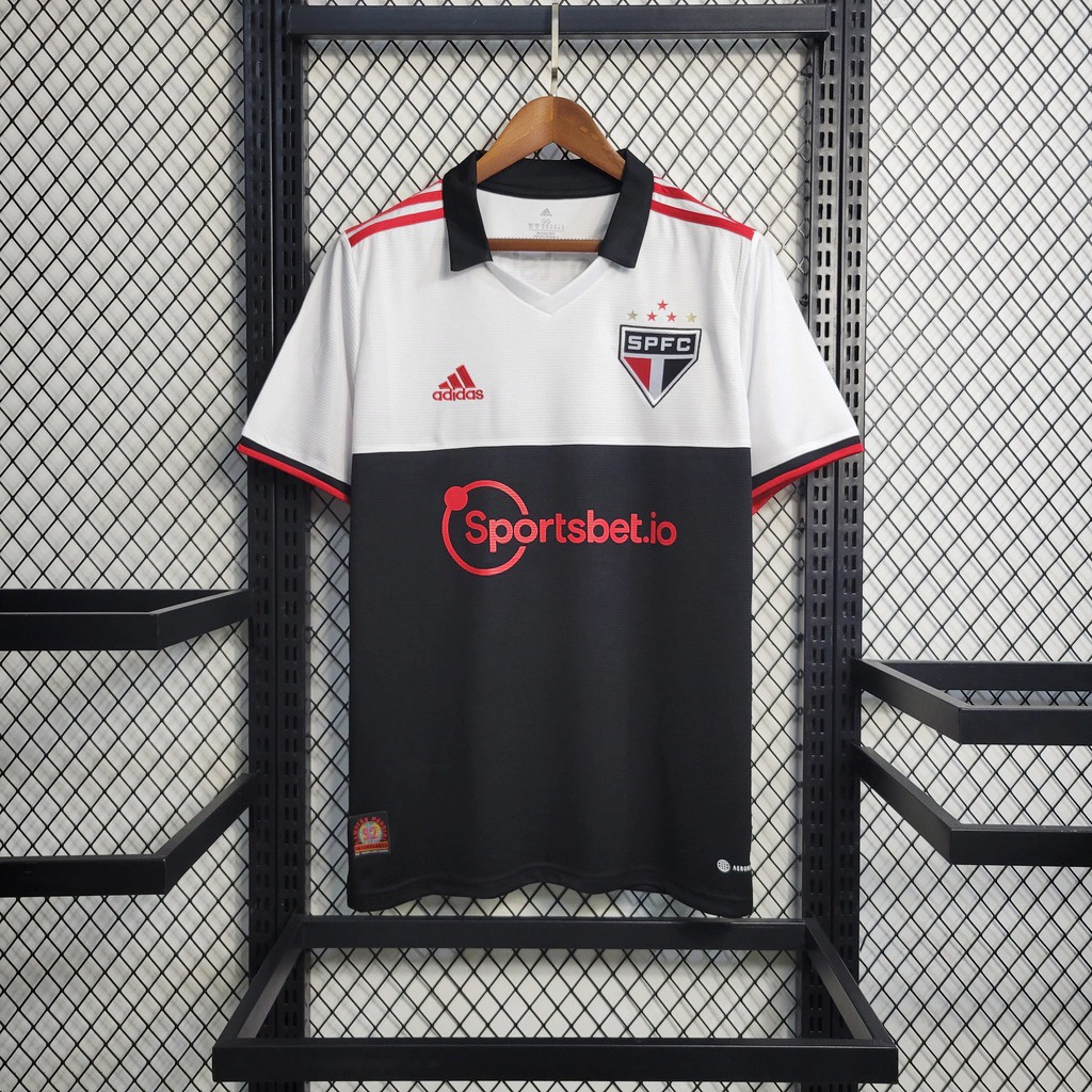 ( A Pronta-Entrega ) Camisa do São Paulo Preta e Branca Camiseta Metade Branco e preto 22/23 Masculino 100% POLIESTER 100% POLIESTER 100% POLIESTER 100% POLIESTER