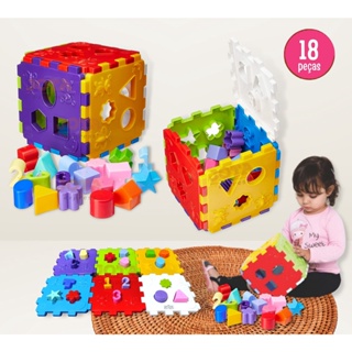 Brinquedo Educativo Cubo Didático De Encaixar 18 Pç Infantil menino menina vira tapete monta desmonta qualidade garantida
