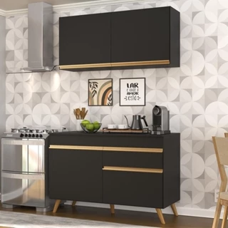 Cozinha Compacta 2 pç c/ Armário e Balcão MP3687 Veneza GB Preta