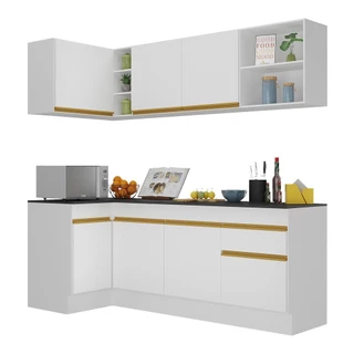 Cozinha Compacta de Canto com Rodapé Veneza Multimóveis MP2093 com Armário e Balcão Branca
