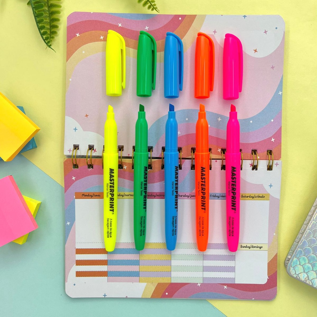 Kit Marca Texto Tons Neon Com 5 Unidades Material Escolar Caneta Marca ...