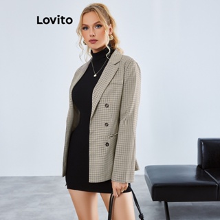 Lovito Elegante Blazer de Botões Duplos com Bolsos para Mulheres LBE01007 (Marrom)
