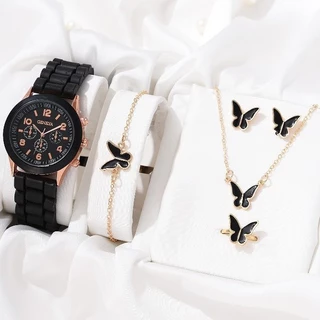 Pulseira de Moda Brincos Brincos Colar de Anel Conjunto Novo Estilo Senhoras Relógio Branco Preto Presente Doando Dia dos Namorados