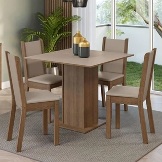 Conjunto Sala de Jantar Madesa Alana Mesa Tampo de Madeira com 4 Cadeiras - Rustic/Crema/Pérola