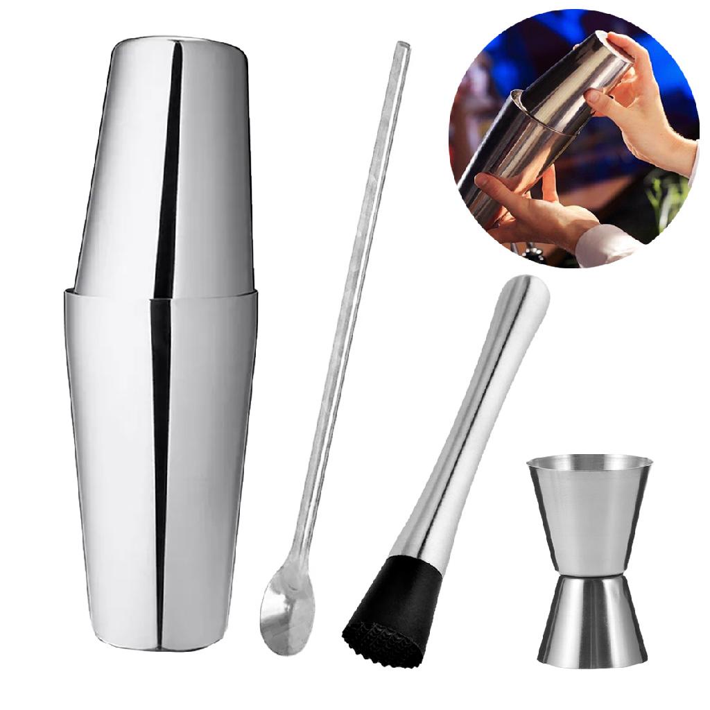 Kit Coqueteleira Boston Caipirinha Barman Bartender Profissional Completo Inox 820 ml Combo 4 Peças