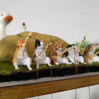 Aquário Fofo Ornamento De Pesca De Gatos Peixes Tanque Paisagismo Vívido Decoração De Jardim Doméstico DIY