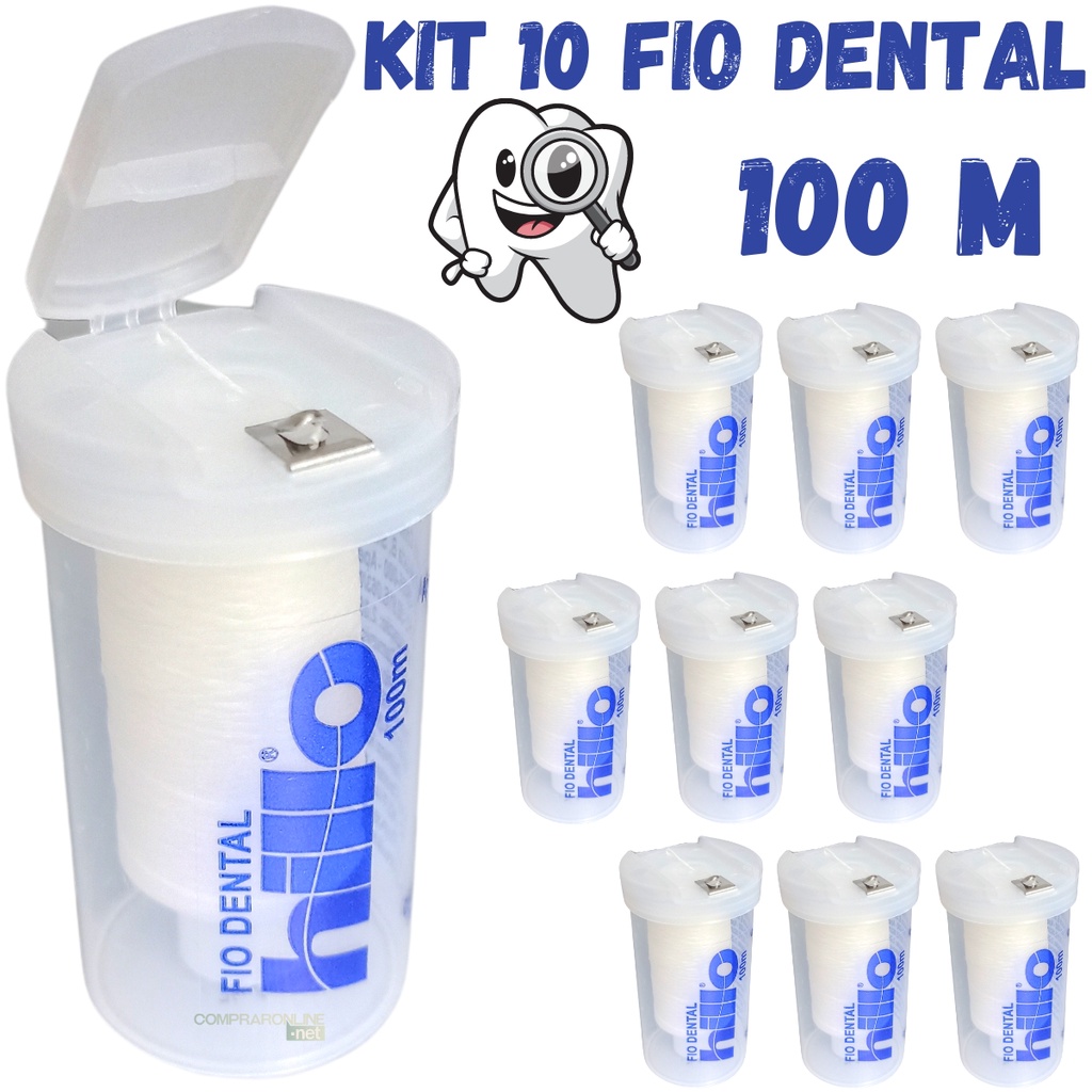Fio Dental Hillo Kit 10 1000 Metros Menta Premium Odontólogico