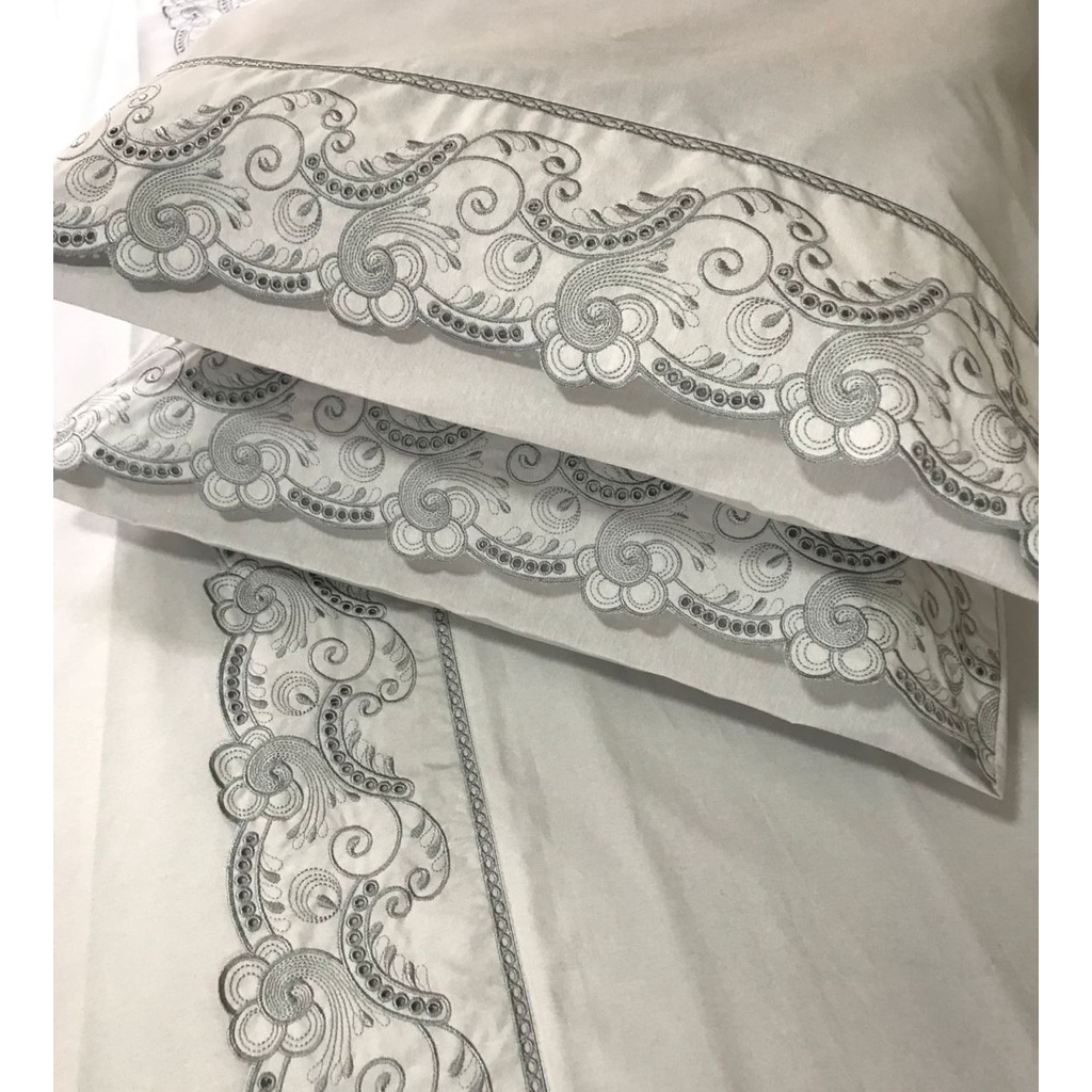 Jogo Lençol Casal Bordado Richilieu 4 Peças 100% Algodão 200 Fios Percal