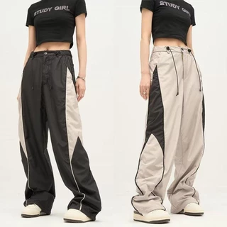 Design De Nicho Preguiçoso Feminino De Rua Alta Estilo Americano Retro Color-block Calças Casuais