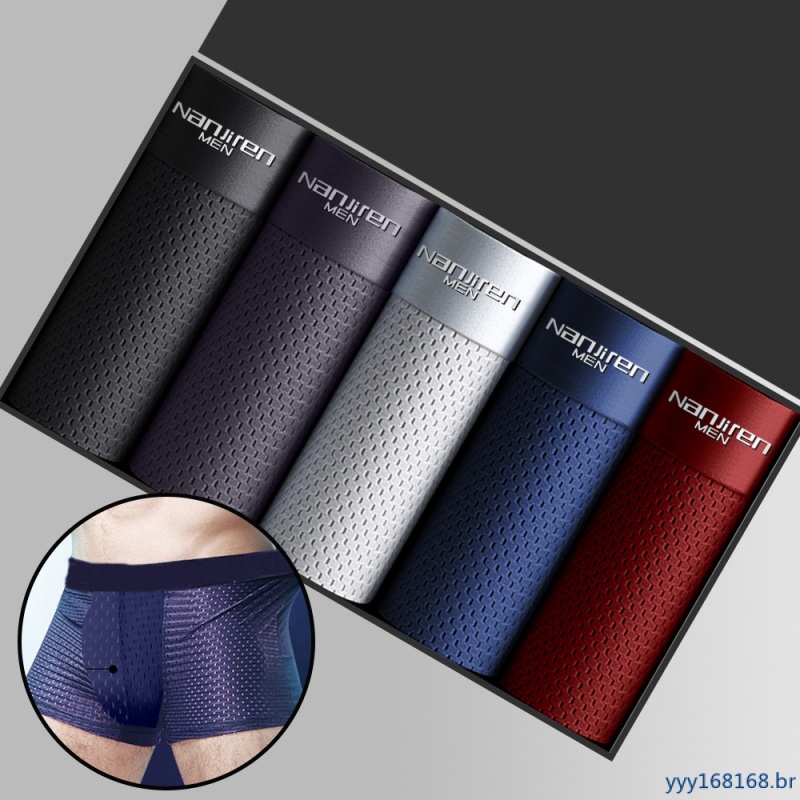 Roupa interior masculina, malha antártica, seda respirável, estilo verão, boxer, sem costura, shorts masculinos