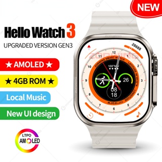 Hello Watch 3 AMOLED Relógio Smartwatch De Tela Cheia Smart Men Compass Com Música Local De 4GB ROM Para Android IOS