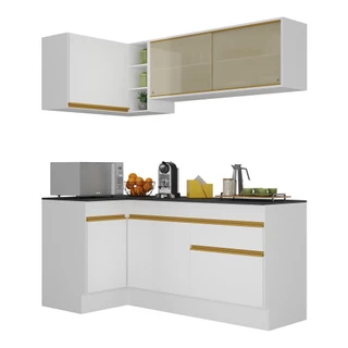 Cozinha Compacta de Canto com Rodapé Veneza Multimóveis MP2091 com Armário e Balcão Branca