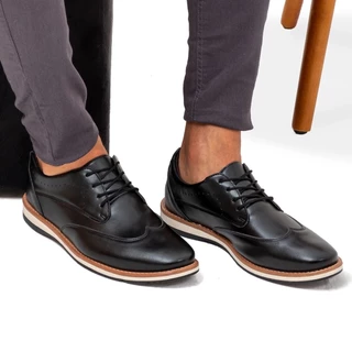 Sapato Casual Oxford Versales Masculino com Cadarço e Material Nobre Preto