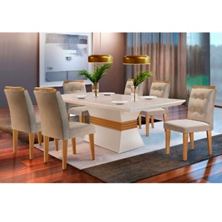Sala de Jantar Mesa Califórnia e 6 Cadeiras San Diego Rufato