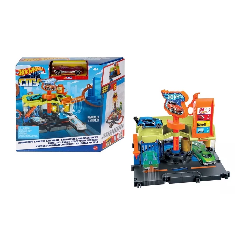 Hot Wheels City Downtown Express Car Wash Playset with 1 Car