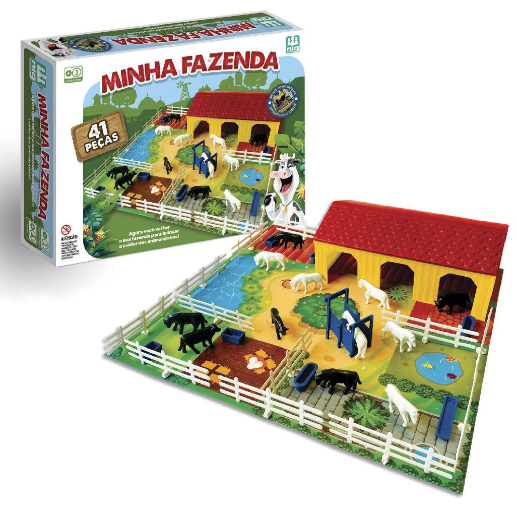 Brinquedo Fazendinha Com Animais E Tabuleiro P/ Montar 41 Peças - Nig