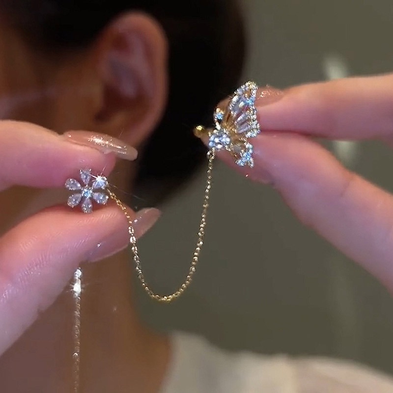 Brincos Elegantes Modernos Com Strass Borboletas Estilo Coreano Japão HGF