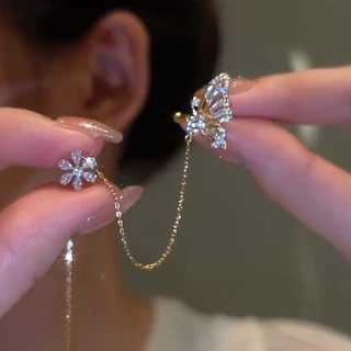 Brincos Elegantes Modernos Com Strass Borboletas Estilo Coreano Japão HGF