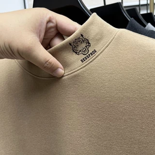 Camisa de manga comprida de alta qualidade de dupla face de veludo alemão de meia gola rulê de gola alta Camisa de manga comprida masculina de Outono Inverno