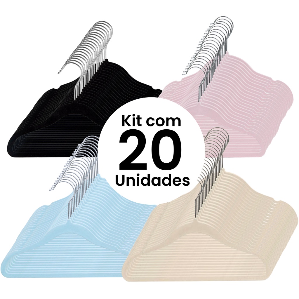 Kit 20 Cabide Infantil Veludo Slim Antideslizante Ultrafino