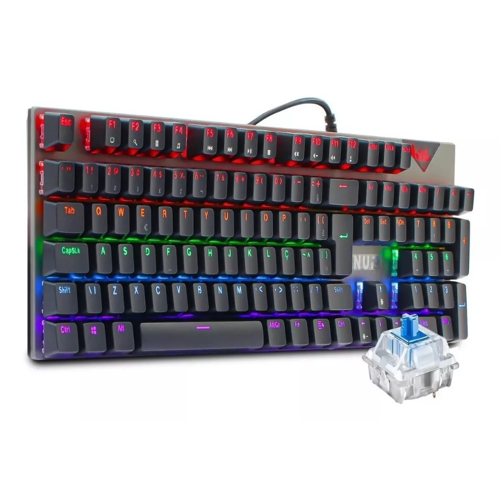 Teclado Gamer Mêcanico 12 Funções Rgb Switch Blue Pc KP-TM010