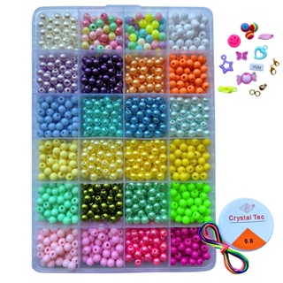 Kit Miçangas Biju Infantil 1.350 Peças + 10 m Fio Silicone e 1m Fio de Cetim Para Fazer Pulseiras