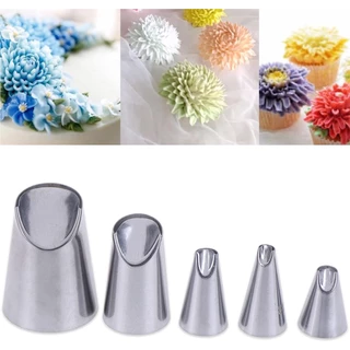 Conjunto De Pontas De Tubulação De Flor Rosa De 5 Unidades , Bicos De Laminação De Creme De Crinkle De Crisântemo De Aço