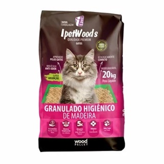 Granulado Higiênico De Madeira Ipet Wood s Gatos - 20Kg