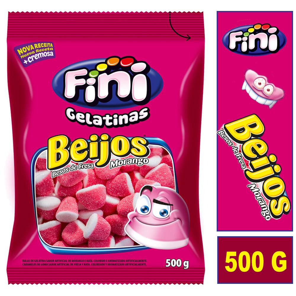 Balas Fini Beijinhos de Morangos Acidos Pacotão de 500g | Shopee Brasil