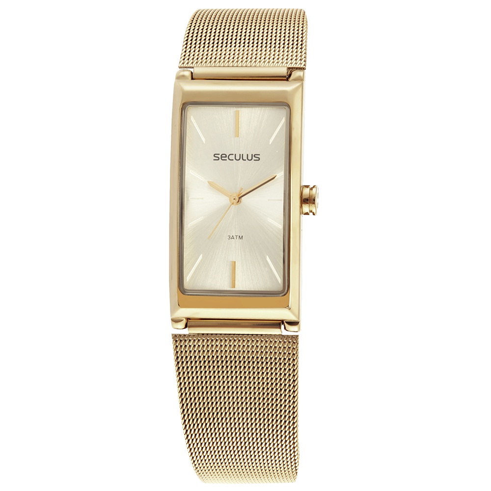 Relogio Seculus feminino dourado retangular quadrado banhado folheado ...