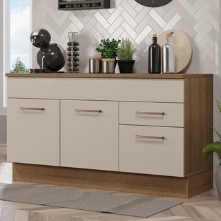Balcão Gabinete de Pia Cozinha 150 cm 2 Gavetas 2 Portas (Com Tampo) Rustic/Crema Agata Madesa em Oferta na Shopee