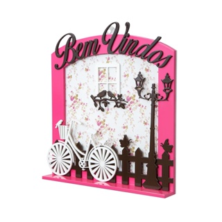 Placa Decorativa Bem Vindo em MDF e Tecido Bicicleta