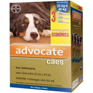 Advocate Elanco 4,0 mL para Cães de 25 Kg até 40 Kg - 3 Bisnagas