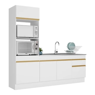 Cozinha Compacta com Rodapé Veneza Multimóveis MP2113 com Armário e Balcão Branca