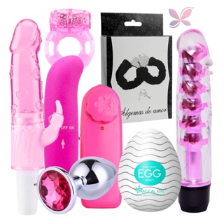 Kit Sex Shop Com Vibrador Feminino, Plug Anal, Masturbador Masculino, Anel Peniano, Algema Total de 08 Itens