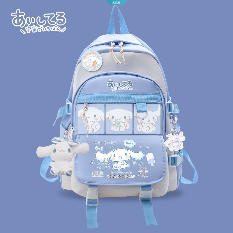 Kawaii Sanrio Blue Cinnamoroll Saco De Canela Azul Ombro De Grande Capacidade Mochila Japonesa Para Meninas Enviar Chaveiro Pingente De Crachá [BTR]