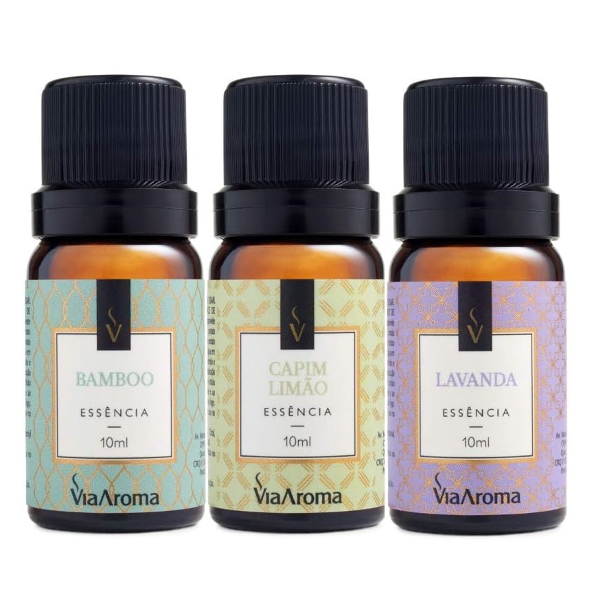 Kit 3 Essências Via Aroma 10ml Bamboo Capim Limão Lavanda Aromaterapia