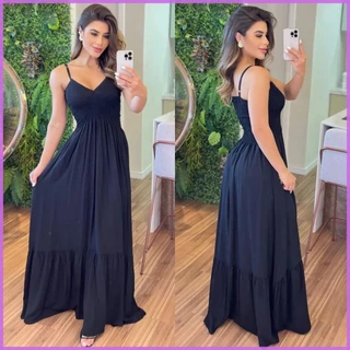 Vestido Longo Estampado Decotado de Verão Até o Plus Size