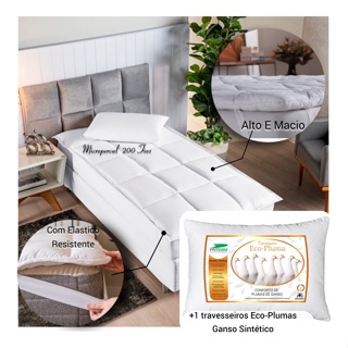 Protetor Cama Colchao Pillow Top Solteiro+1 Travesseiro Ganso Sintetico