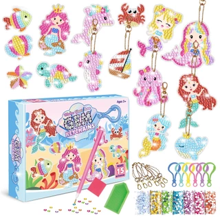 Kits De Arte De Pintura Gem Diamond Para Crianças Autocolantes Bonitos Com Chaveiro Ferramentas De Bricolagem E Suprimentos Artesanais Meninas De 6-12 Anos