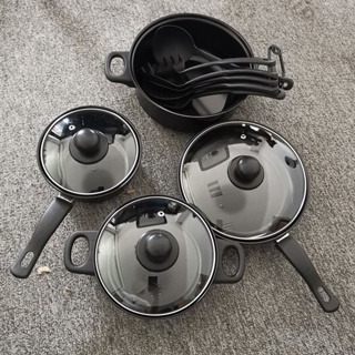 Conjunto de panelas de 13 peças antiaderente sopa ensopado conjunto de panela de ferro fritar espátula colher conjunto de utensílios de cozinha de várias peças