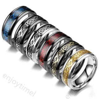 Moda 8mm Anel De Aço Inoxidável Dragão Celtic Dragon Ring Zircon Inlay Red Carbono De Fibra De Vermelho Faixa De Casamento Masculina
